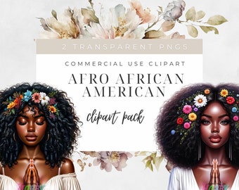 Afro African American Chibi Clipart PNG Transparent Digital Download, Sticker