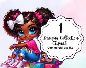 Clipart de Chica Chibi: Coletas Juguetonas, Mochila de Búho (Descarga Instantánea)