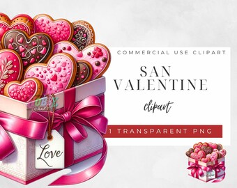 Caja de regalo con galletas de corazón - Clipart de San Valentín (Descarga digital)