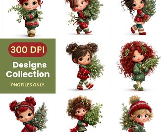 Clipart de Navidad para niña, caprichoso, descarga digital/papel imprimible
