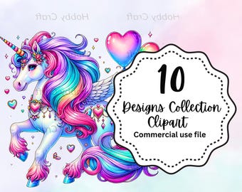 Conjunto de imágenes prediseñadas de unicornio mágico: diseño de sublimación de descarga instantánea para manualidades.