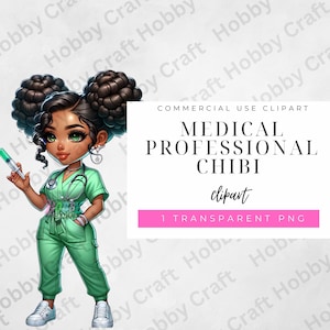 Chibi Cute Nurse Chibi PNG - Watercolor Digital Art for Crafts, Sublimation Design, Instant Download Clipart