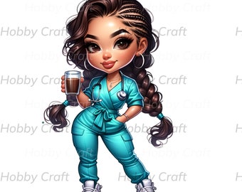 Diseño de sublimación de clipart de enfermera chibi para descarga digital