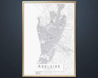 South Australia Wall Art Poster City Wall Decor ADELAIDE Monochrome Map Print