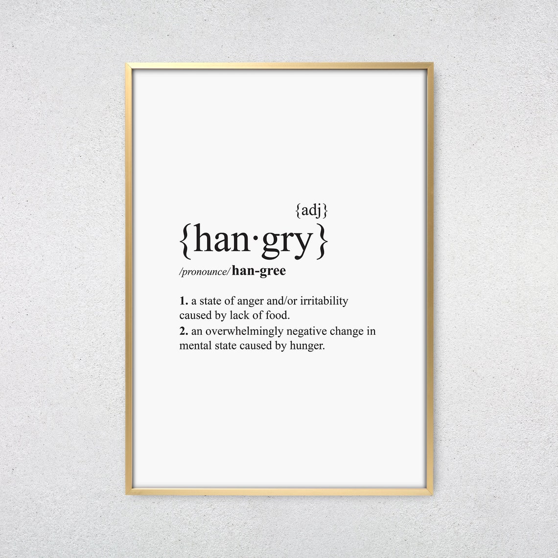 HANGRY Dictionary Definition Quote Print Wall Art Room Etsy