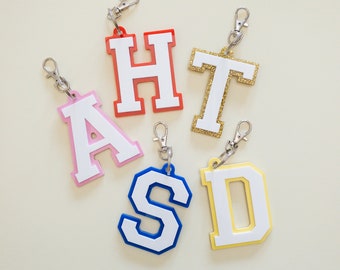 Personalised Acrylic Letter Bag Tag | Letterman Varsity School | Kids | Name Accessory | Custom Backpack