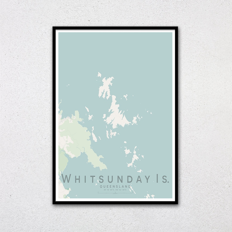 WHITSUNDAY ISLANDS Map Print Wall Art Poster Queensland Wall decor A3 A2 image 1