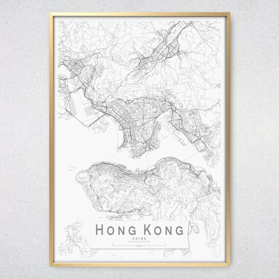 Prints Giclée Hong Kong black map BM670 Wall Art For Living China city