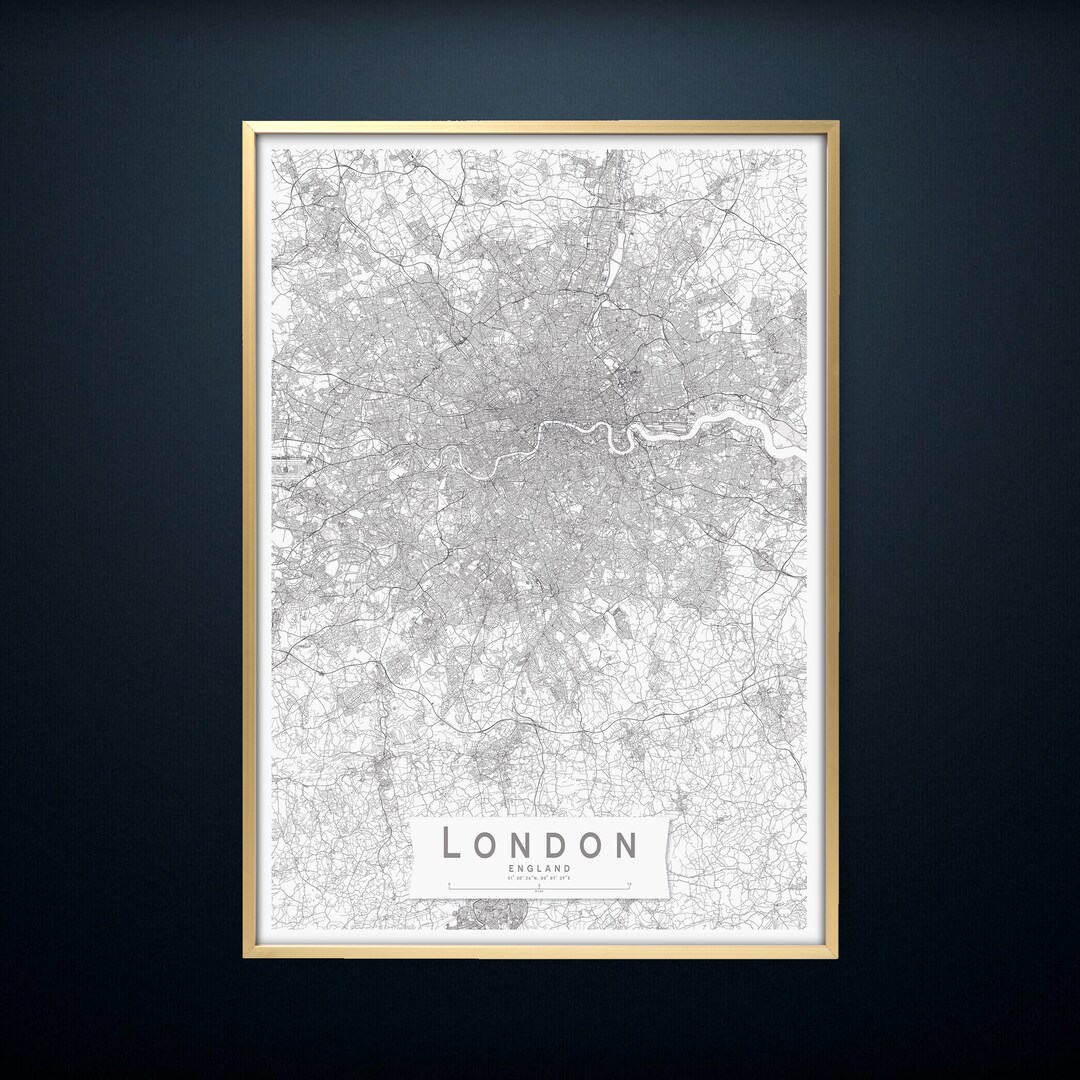 LONDON Map Print Black &amp; White England City Map Print Mono Wall Art ...