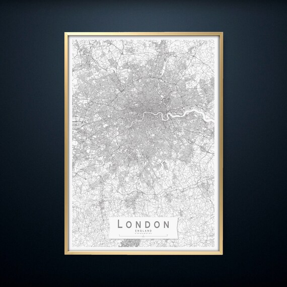 LONDON Map Print Black &amp; White England City Map Print Mono | Etsy Australia