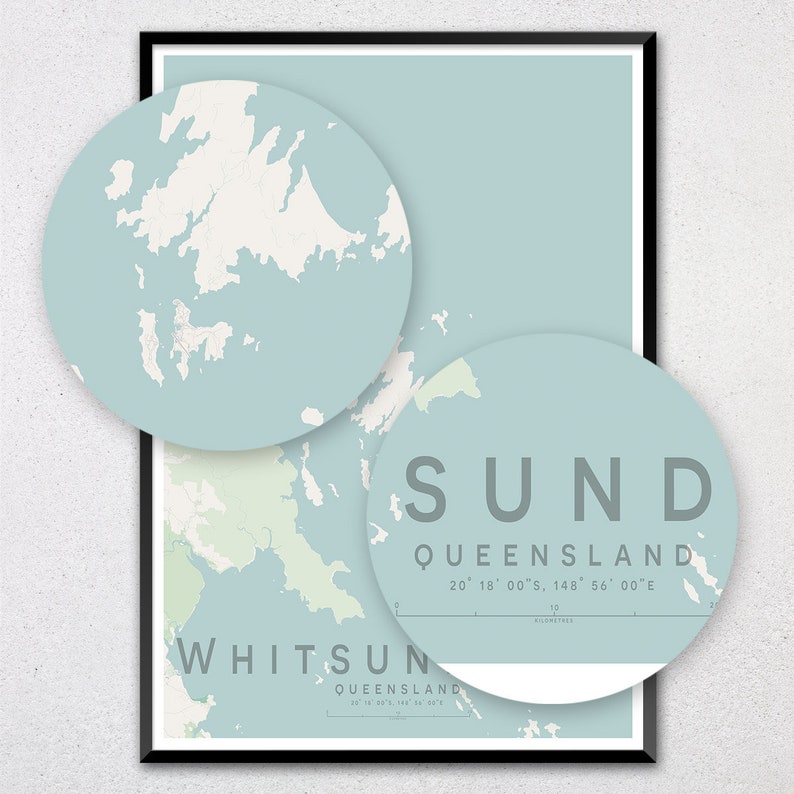 WHITSUNDAY ISLANDS Map Print Wall Art Poster Queensland Wall decor A3 A2 image 3