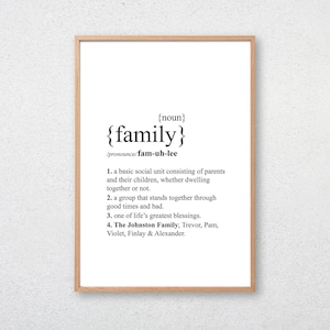 PERSONALISED FAMILY Dictionary Definition Quote Print, Wall Art, Room Decor, Modern, Poster, Gift for Home A4 A3 A2 8x10 11x14 12x18 16x20