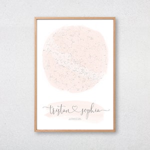 CUSTOM Star Map Wedding Gift Personalized Star Poster Valentines Day Anniversary Night Sky Map Constellation Print Wall Art Watercolour Pink