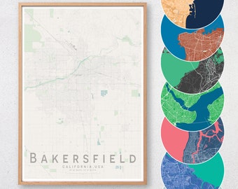 BAKERSFIELD Map Print | California Wall Art Poster | Wall decor | A3 A2 A1