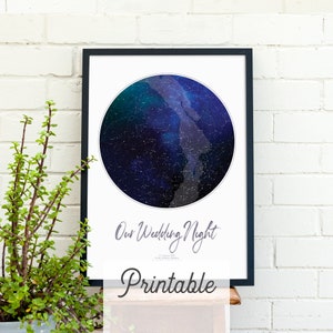PERSONALIZADO Mapa de estrellas imprimible IMPRIMIR boda regalo personalizado cartel estrella de San Valentín día noche Sky mapa acuarela constelación impresión de arte de la pared