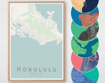 HONOLULU Map Print Wall decor United States City Map Print Hawaii Wall Art Poster A3 A2 16x20