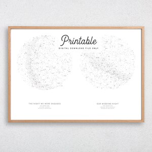 CUSTOM Double Star Map PRINTABLE Regalo de boda personalizado estrella cartel de San Valentín día noche cielo mapa acuarela constelación impresión de pared arte