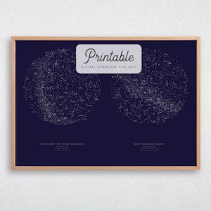 CUSTOM Double Star Map PRINTABLE Regalo de boda personalizado estrella cartel de San Valentín día noche Cielo Mapa Constelación Impresión pared Arte Cumpleaños