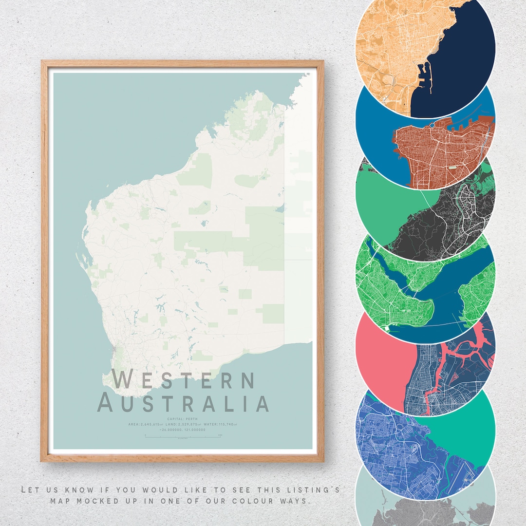 Western Australia Map Print WA Australian State Map Print