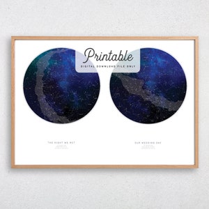 CUSTOM Double Star Map PRINTABLE Regalo de boda personalizado estrella cartel de San Valentín día noche cielo mapa acuarela constelación impresión de pared arte