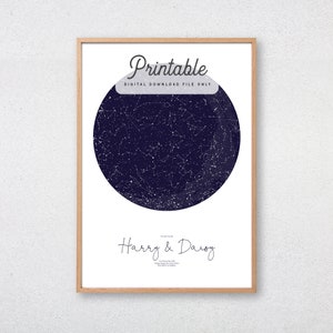 PERSONALIZADO Mapa de estrellas imprimible IMPRIMIR regalo de boda personalizado cartel estrella de San Valentín día noche Sky mapa constelación impresión pared arte aniversario