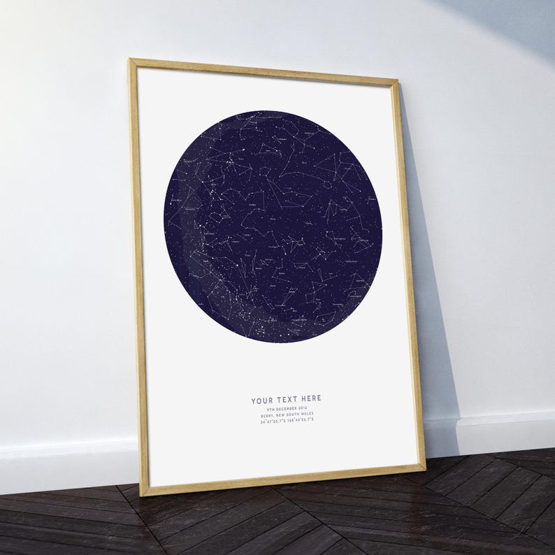 CUSTOM Star Map Print Fathers Day Gift Wedding Personalized Star Poster Birthday Night Sky Map Constellation Monochrome Wall Art Black