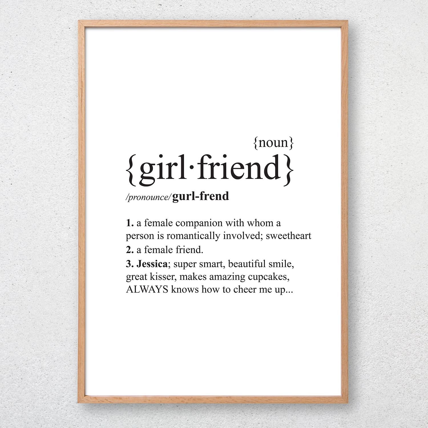 GIRLFRIEND Personalised Dictionary Definition Quote Print