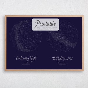 CUSTOM Double Star Map PRINTABLE Regalo de boda personalizado estrella cartel de San Valentín día noche Cielo Mapa Constelación Impresión pared Arte Cumpleaños