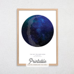 PERSONALIZADO Mapa de estrellas imprimible IMPRIMIR boda regalo personalizado cartel estrella de San Valentín día noche Sky mapa acuarela constelación impresión de arte de la pared