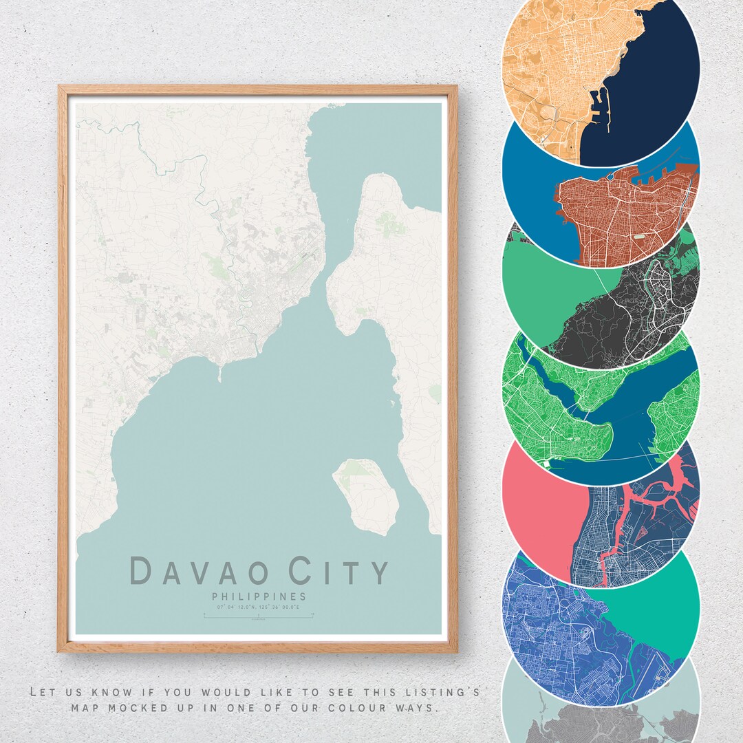 DAVAO City Street Map Print Philippines Travel Poster Unique Wedding ...