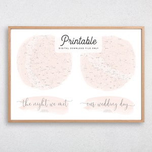 CUSTOM Double Star Map PRINTABLE Regalo de boda personalizado estrella cartel de San Valentín día noche Cielo impresión pared arte acuarela