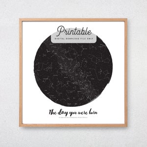 PERSONALIZADO Mapa de estrellas imprimible IMPRIMIR regalo de boda personalizado cartel estrella de San Valentín día noche Sky mapa constelación impresión pared arte aniversario