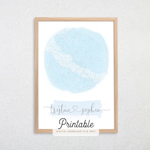 Mapa de estrela em aquarela personalizado para impressão, presente de casamento, pôster de estrela personalizado, mapa do céu noturno, constelação, arte de parede