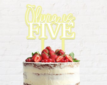 Topper per torta personalizzato / Ciondolo per torta del quinto compleanno / Nome personalizzato per bambini / Topper per feste personalizzato / Spedizione gratuita