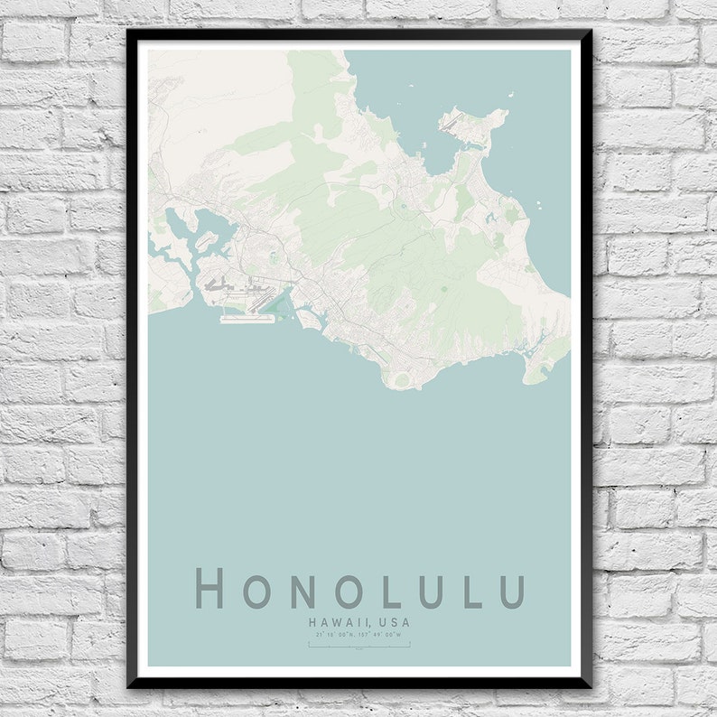 HONOLULU Map Print Wall decor United States City Map Print Hawaii Wall Art Poster A3 A2 16x20