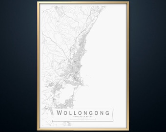 WOLLONGONG Map Print | Black & White NSW Australia City Map Print | Mono Wall Art Poster | Minimalistic Wall decor | A3 A2 16x20 A1