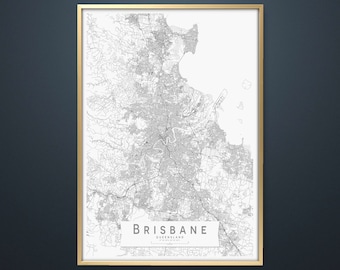 BRISBANE Map Print | Black & White Australia City Map Print | Mono Wall Art Poster | Minimalistic Wall decor | A3 A2 16x20 A1