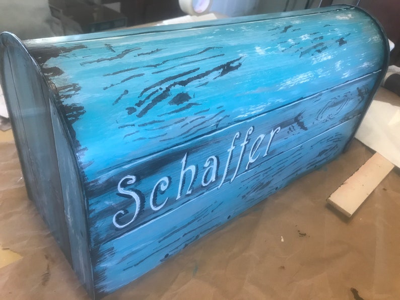 Beach mailbox only painted faux wood Mermaid FLAG NOT INCLUDED turquoise blue distressed rustic look image 10