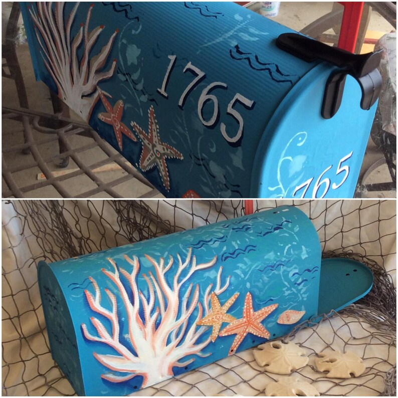 Hand painted mailboxes tropical beach coastal coral waves Etsy