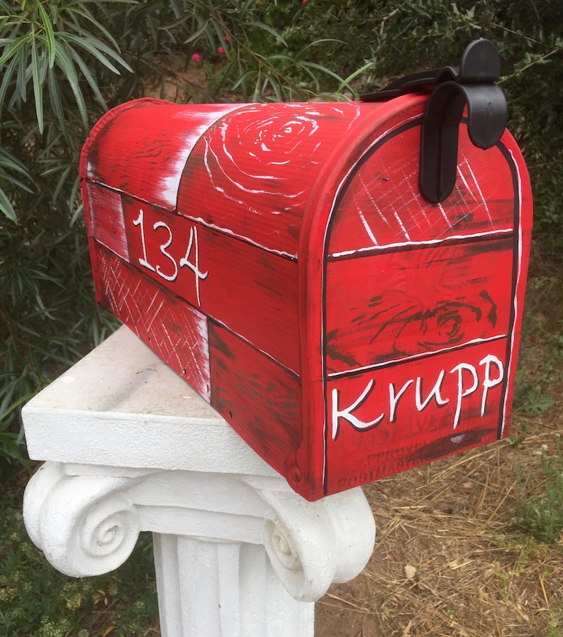 Hand painted mailboxes rustic barn beach wood white washed Etsy