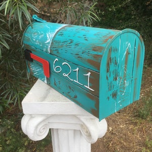 Beach mailbox only painted faux wood Mermaid FLAG NOT INCLUDED turquoise blue distressed rustic look image 5