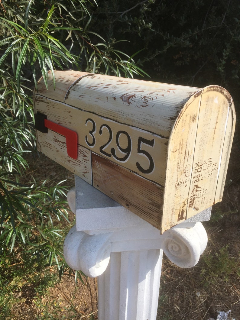 Hand painted mailboxes rustic barn beach wood white washed Etsy