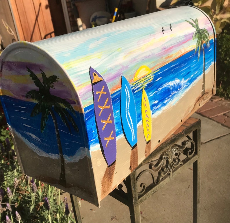 Hand painted mailboxes beach surf board tropical coastal Etsy