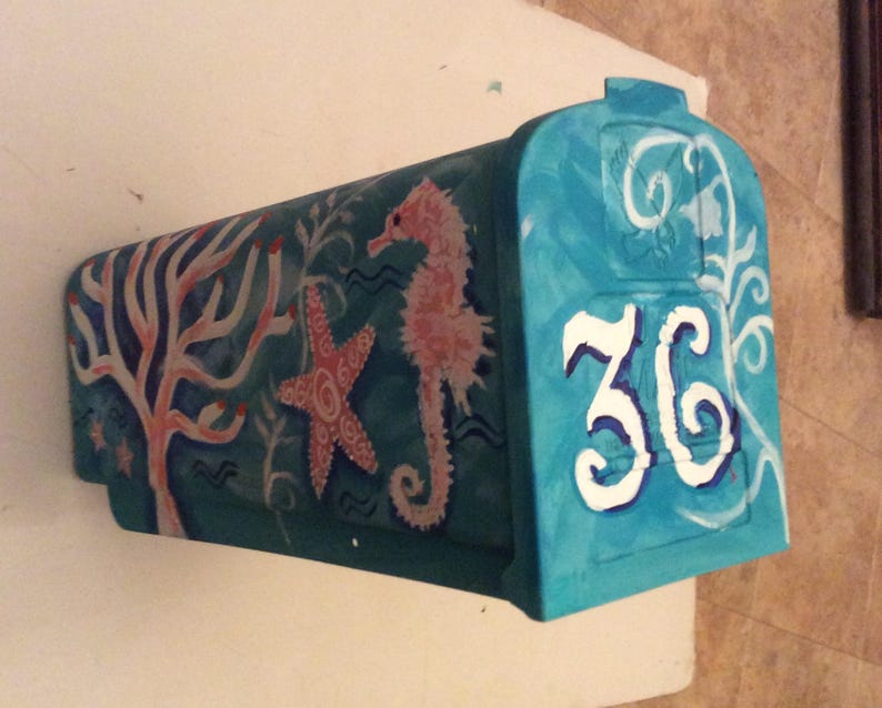 Hand painted mailboxes tropical beach coastal coral waves Etsy