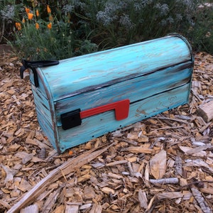 Beach mailbox only painted faux wood Mermaid FLAG NOT INCLUDED turquoise blue distressed rustic look image 2