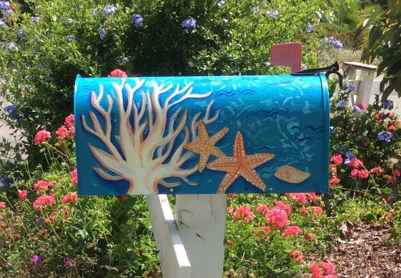 Hand painted mailboxes tropical beach coastal coral waves Etsy