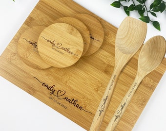 Personalised Engraved Chopping Board Gift Set | Custom Names Date | Wedding Gift Housewarming Present Bridal Shower Gift Anniversary Gift