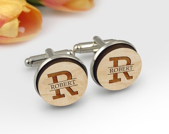 Personalised Custom Name Round Wooden Engraved Mens Cufflinks Gift | Groom Groomsmen Father Wedding Party | Birthday Anniversary Cuff links