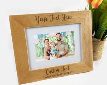 Personalised Wooden Engraved Custom Message Photo Frame Gift | Fathers Mothers Day Wedding Birthday New Baby  | Dad Mum Nana Grandparents