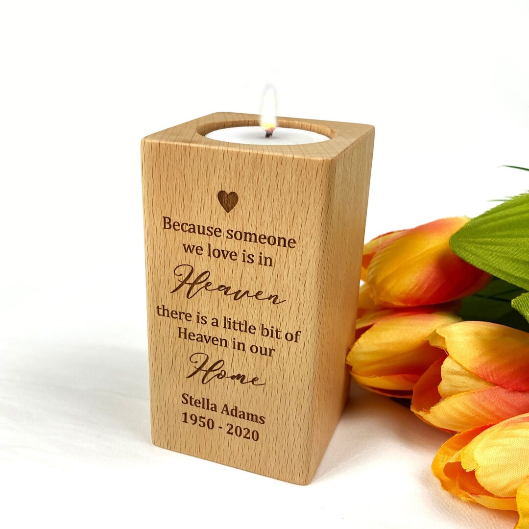 Personalised Engraved Wooden Memorial Tealight Candle Holder Gift